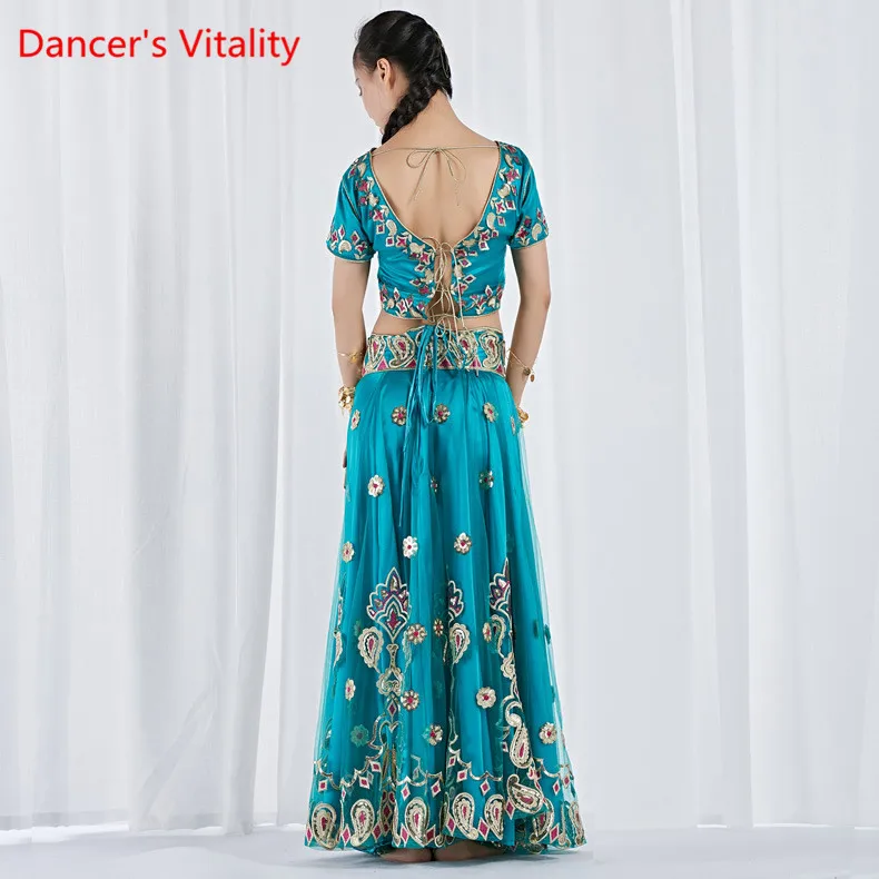Clothes For Dancing, Stage Costume Belly Dancing Clothes Indian Dance Costume Bollywood 3 Pieces Set(Top, Skirt And Sari