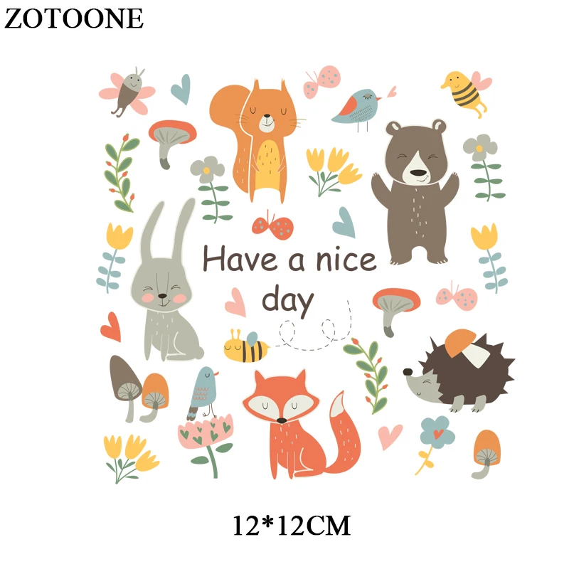 ZOTOONE Iron On Cartoon Animal Patches For Kids Clothes DIY Accessory Decoration Heat Transfer Vinyl Patches Set Gift For Body D