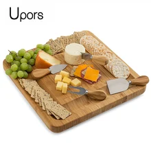 UPORS натуральная бамбуковая сырная доска с набор ножей, столовые приборы выдвижные ящики деревянная тарелка 4 маленькие деревянные ручки режущие ножи