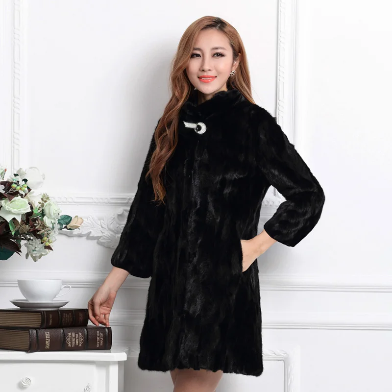 

2018 winter new natural real piece mink fur coat women's long mink fur outwear