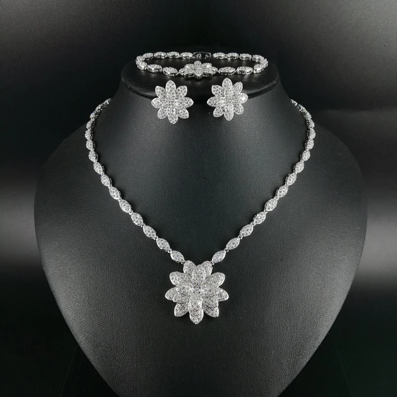 

2019 NEW FASHION romantic crystal CZ zircon necklace earring bracelet ring wedding bridal banquet dinner dressing jewelry set