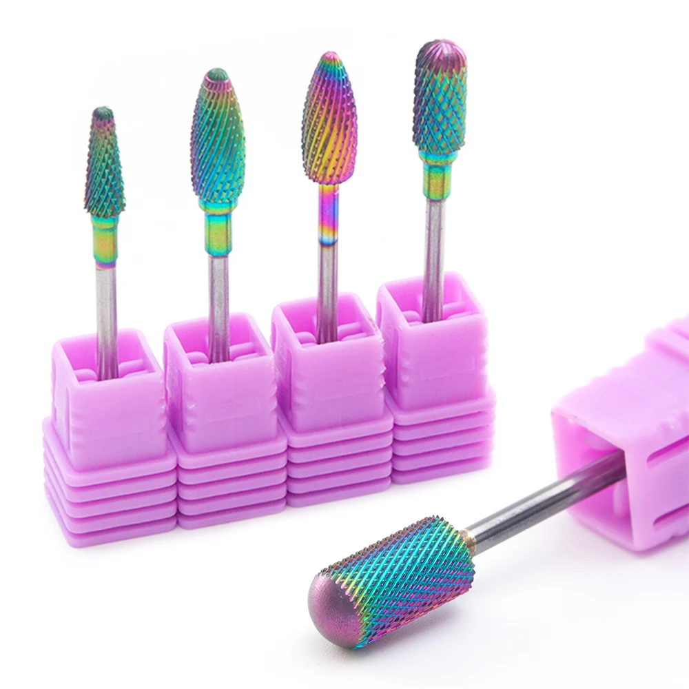 

6 Types Rainbow Nail Drill Bits Burr Milling Cutter Device For Manicure Machine Tungsten Carbide 3/32" Barrel Pedicure SAD01-06