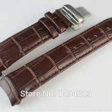 22 мм(Пряжка 20 мм) T035410A T035407A высокое качество Серебряная Бабочка Пряжка+ коричневый Натуральная кожа изогнутый конец ремешок для часов Ремни мужские