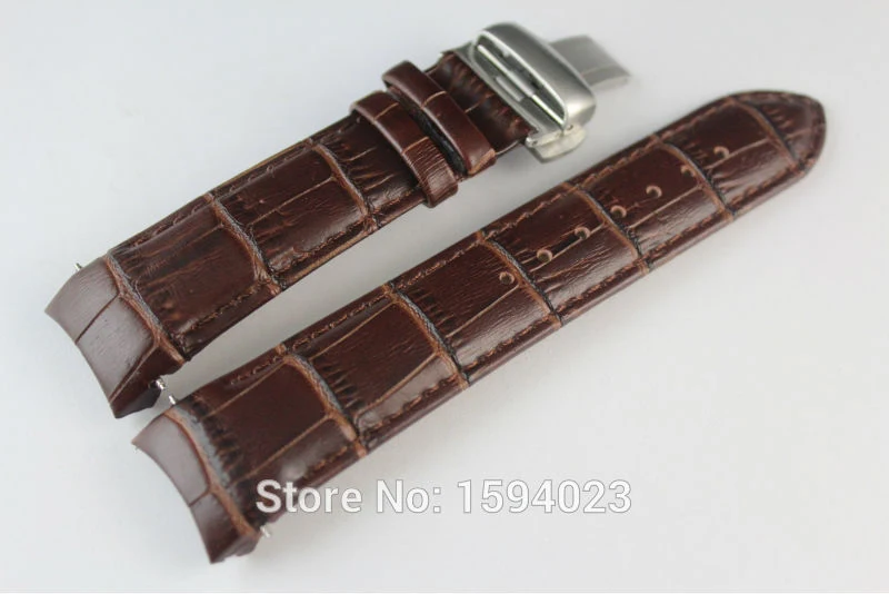 Acheter 22mm (boucle 20mm) T035410A T035407A Haute Qualité Argent Papillon Boucle + Brun Véritable En Cuir curved end Bracelet ceintures homme