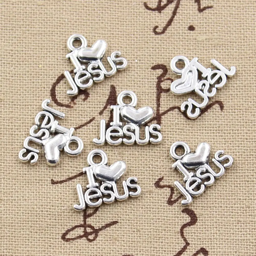 15pcs I Love Jesus Charms Connectors Religious Charms Antique Silver Tone 27x17mm cf3145