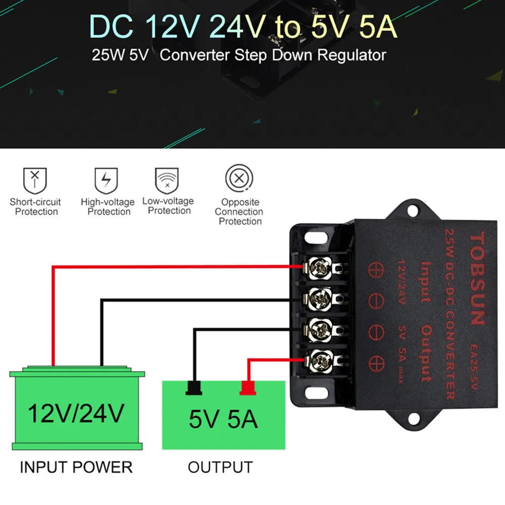 

12V 24V to 5V 5A 25W DC DC Converter Transformer Step Down Buck Module Reducer Regulator Power Supply Adapter for LED Strip TV