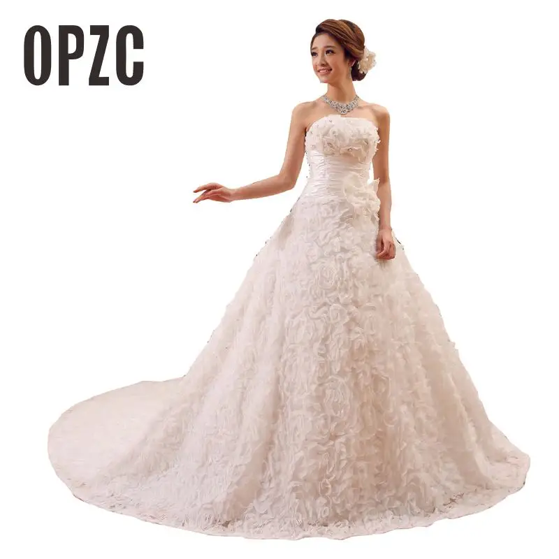 

Wedding Dresses2017 Romantic Corset White Sweep Brush Long Train With Rose Flower Ball Gown Simple Korean Style Noivas Vestidos