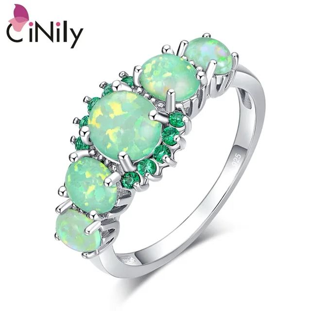 CiNily Created Green Fire Opal Crystal Silver Plated Ring Wholesale Retail Hot S CiNily Created Green Fire Opal Crystal Silver Plated Ring Wholesale Retail Hot S