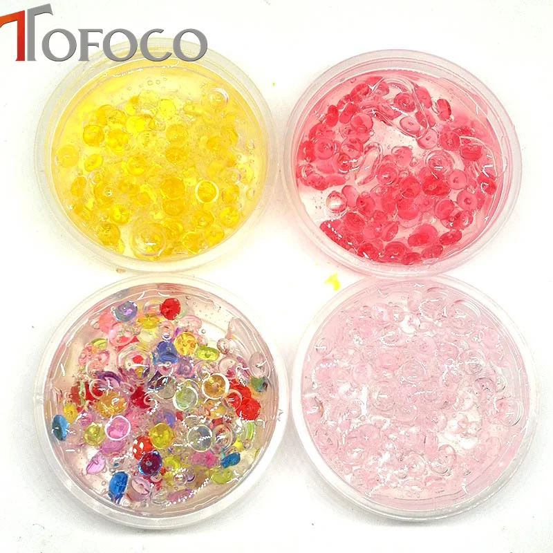 

TOFOCO DIY Colorful Crystal lizun Mud Multicolor Slime Toys With Colored Foam Balls Clear Fluffy Clay Toys For children