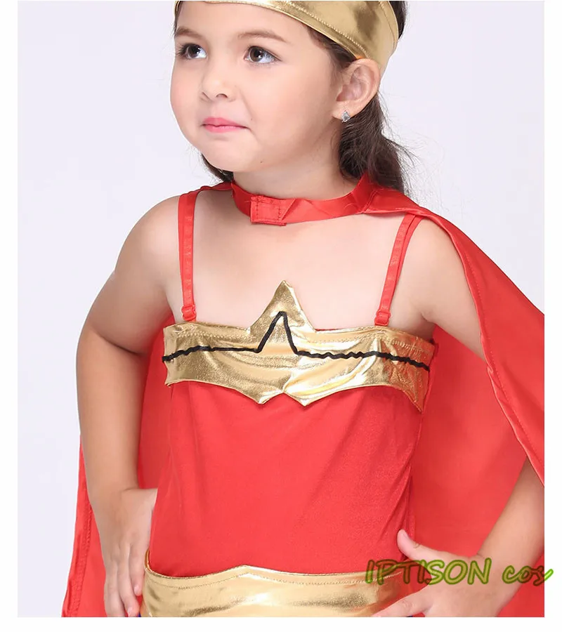 Ребенок Wonder Woman костюм для девочек Карнавальная одежда Красный Хэллоуин костюм супергероя дети 6 шт. одежда S-XL чудо-женщина