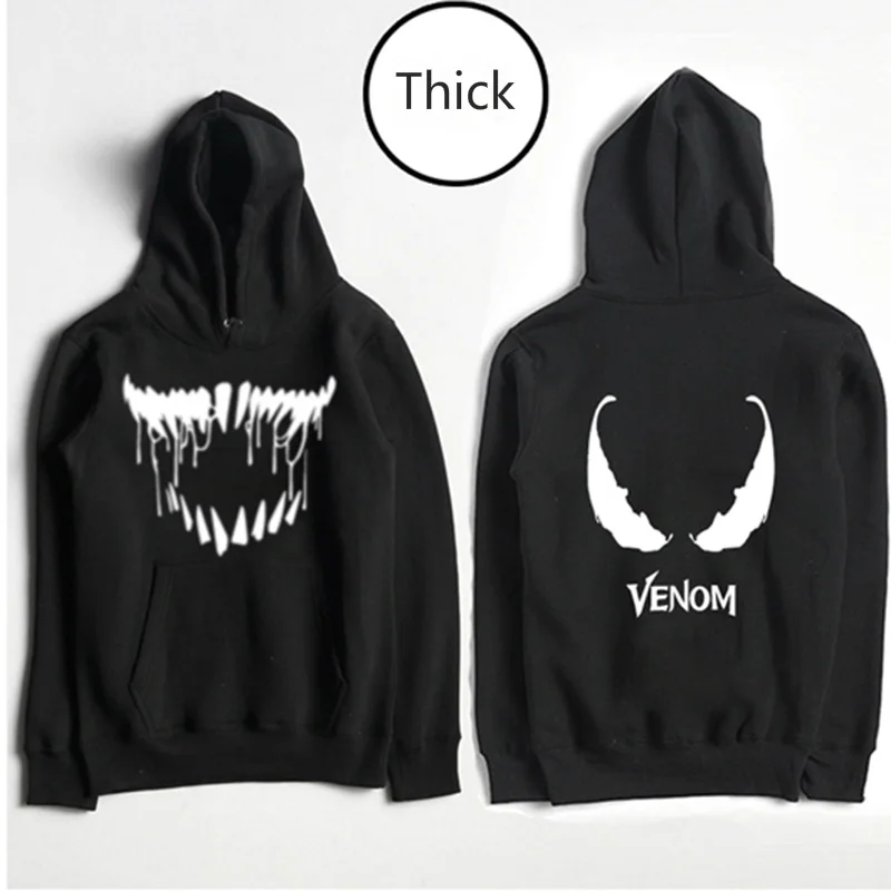 S-3XL Venom Tom Hardy, худи супергероя, крутые черно-белые осенне-зимние топы, повседневная флисовая толстовка, пальто с капюшоном для взрослых, плюс бархат - Цвет: Thick Version