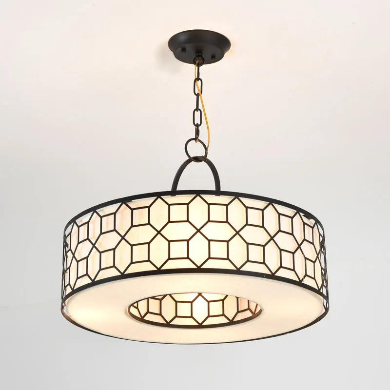 Европейский Lustre Современный Люстра светильник из ткани черного золота подвесной