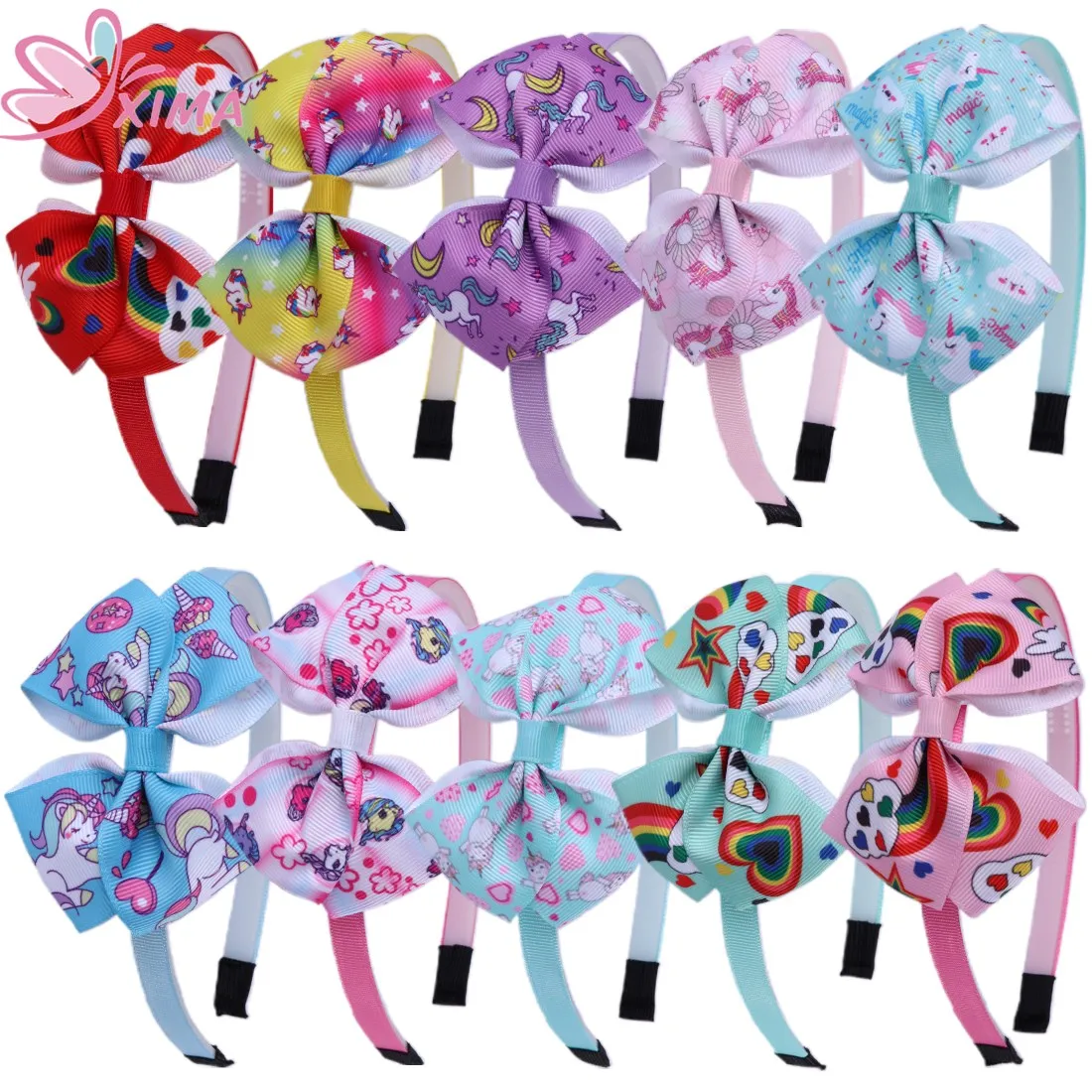 

XIMA 1PC 3.5inch Unicorn Bows Headbands for Girls Gift Unicorn Pattern Bow Hairbands Unicorn Party Supplies Hair Accessories
