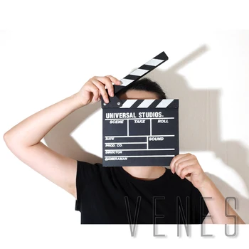 

Wooden Director Video Scene Clapper board Film Movie Skateboard Cut Prop Promotion Size 30cm x 27cm Large Black White