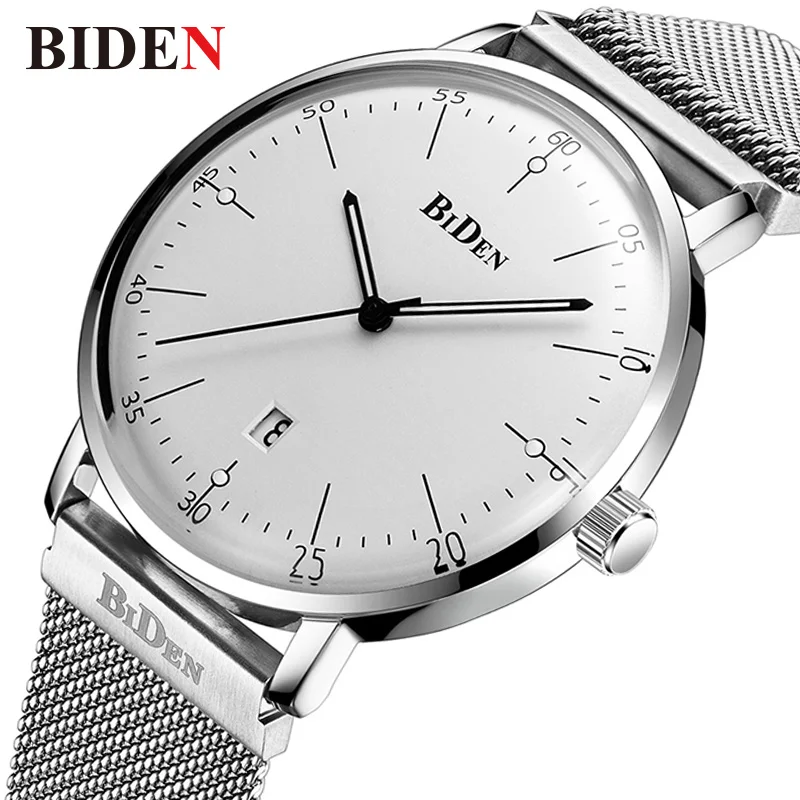 

2018 Watches Men BIDEN Fashion Simple Quartz Wrist Watches Luxury Brand Mesh Steel Watches For Man Waterproof erkek kol saati