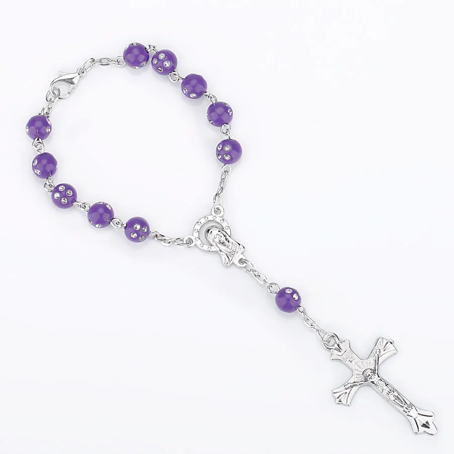 Colorful Beads Catholic Rosary Bracelet Blue Red Color Auto Rosary Car Rosary INRI Cross Mary Charms Lobster Clasp