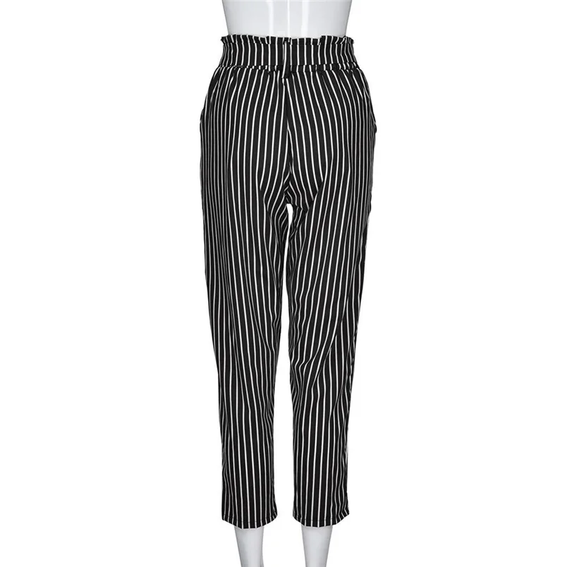 Women Pants 2018 Summer New High Waist Harem Pants Ladies Elegant Bowtie Elastic Waist Fashion Striped Casual Long Pants #J22 (41)