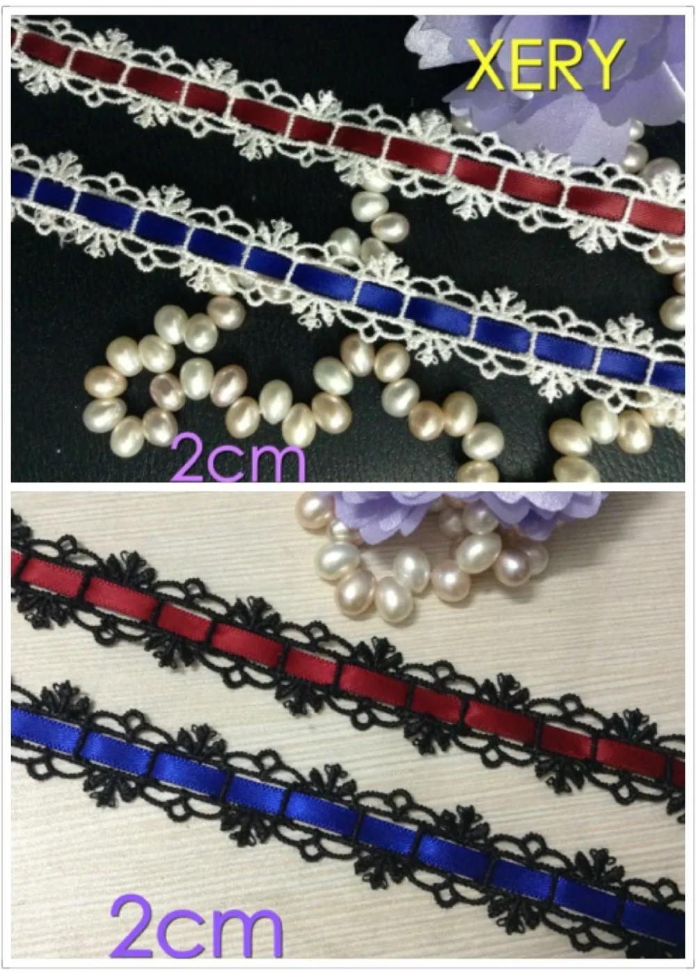

FREE SHIPPING 2CM water soluble accessories hollow lace STRINGING with ribbon, 4 style for choose,lace trimmin ribbon,XERY10062
