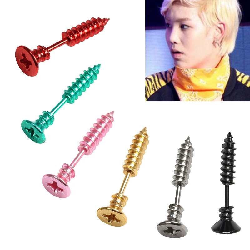 1Pc Small Spiral Black Earring Women Earrings Jewelry Punk Rock Screw Stud Earrings For Men #48360