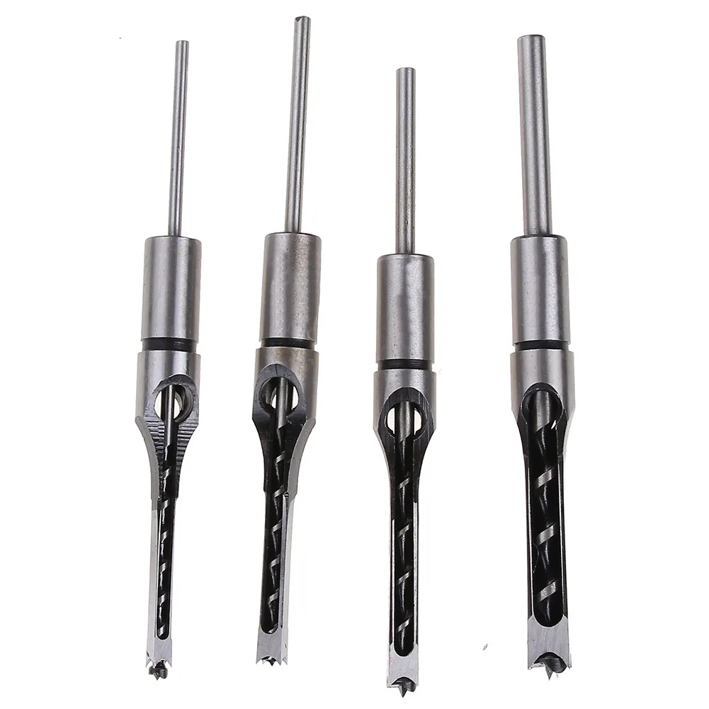 

4pc HSS Twist Drill Bits Mortising Chisel Square Hole Mortiser Drill Bit for DIY Woodworking Tools