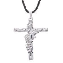 Johnny Hallyday guitar cross pendant font b necklace b font men jewelry 316 stainless steel floating
