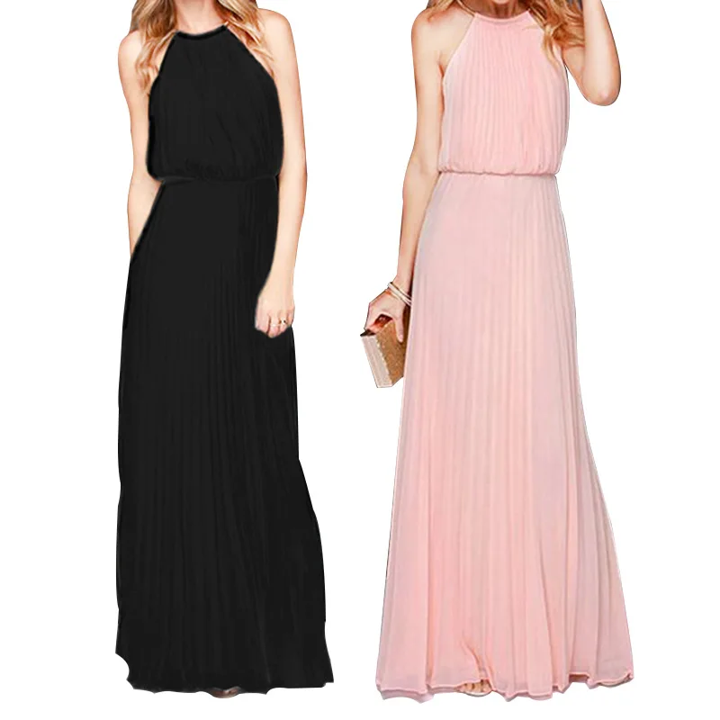 

Dropshipping Hot Sale 2017 Women Dress Elegant Bohemian Beach Neck Sexy Maxi Dress Chiffon Halter Long Dress CJNSSYLY00124