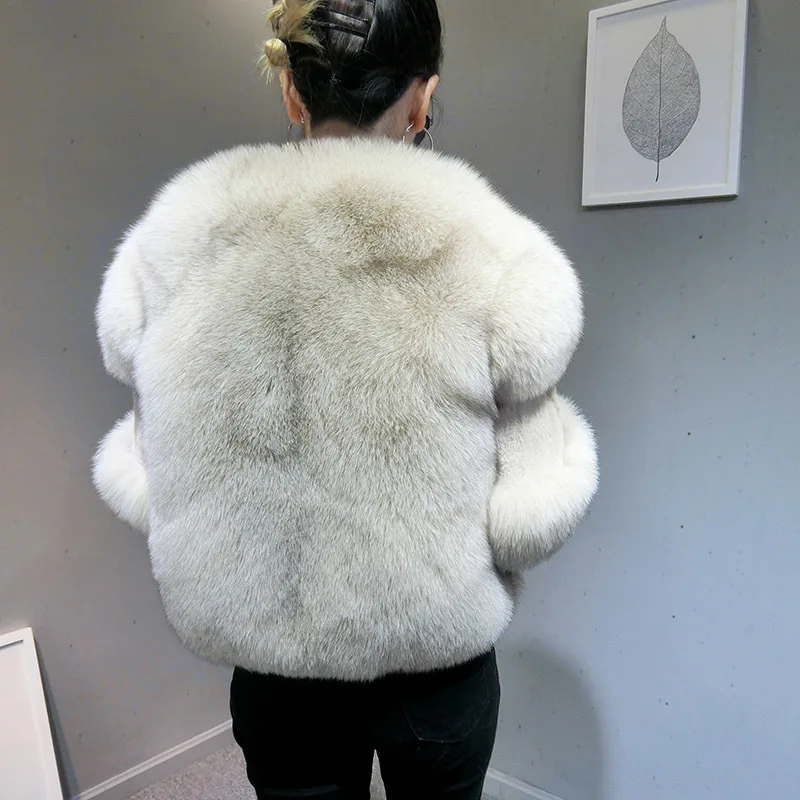 Tatyana Furclub шуба из натурального Лисьего меха модные тонкие женские зимние пальто Новая повседневная полосатая куртка из натурального меха - Цвет: NATURAL