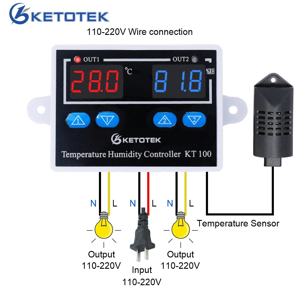 Tanie KT100 AC 110V 220V DC 10A cyfrowy kontroler temperatury i wilgotności domu lodówka termostat higrostat termometr higrometr