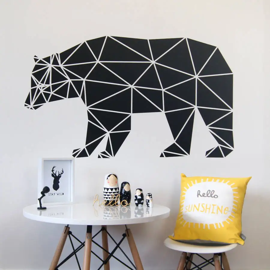 Nordic Style Bear Wall Sticker Geometric Pvc Removable Art Decor Mural Abstract Home Decoration Living Room Animal Decals S105 Wall Stickers Aliexpress