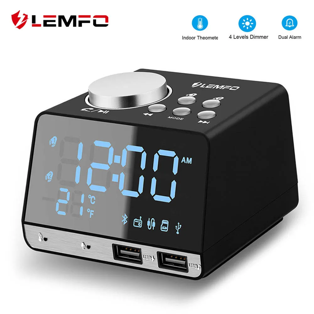 LED Digital FM Radio Alarm Clock with Wireless Bluetooth Speaker Player