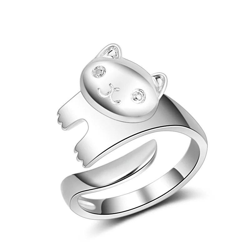 

925 Sterling Silver Jewelry Lovely Cute Cat Rings for Girls Adjustable Finger Ring sterling-silver-jewelry Best Gifts For Women