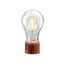 Wood Floating Lamp Light Bulb Desk Grain Unique Gift Home Office Room Small Night Light Decoration