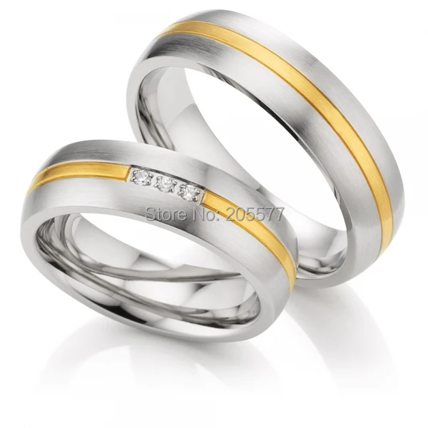 aneis de casamento luxury custom tailor Gold Plating Inlay Handmade Titanium lovers Couples wedding Rings pair