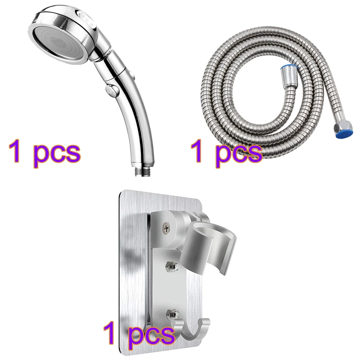 

3pcs/1set Shower Head Water Saving High Pressurized ABS Plastic Bathroom Hand Hold Shower Head Set High Pressure Shower Head Set