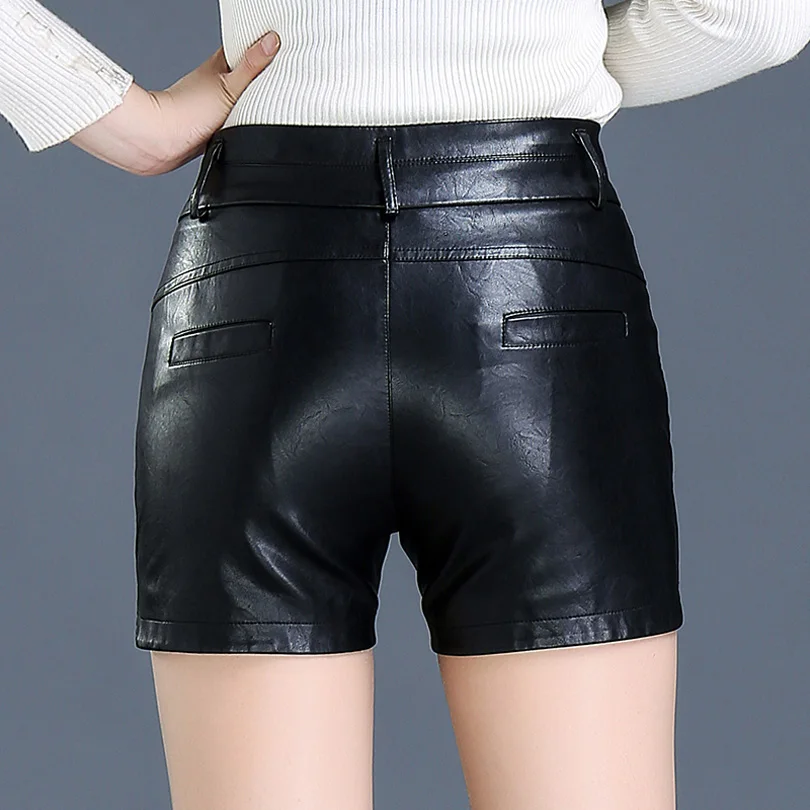 Female Shorts Slim Leather Skinny High Waist Shorts Boots Women PU Cool Shorts Outside Wear