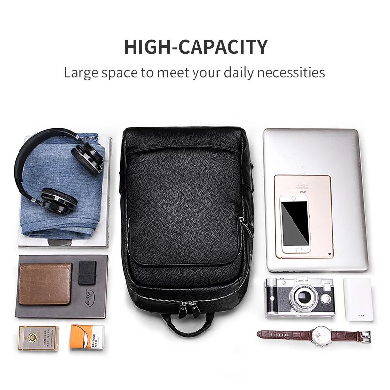  LIELANG Men's Backpack Simple High Quality Leather Backpack Male Leather Fashion Trend Youth Leisur - 32888150157