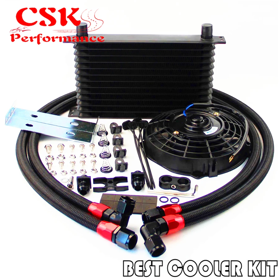 AN10 13 Row Oil Cooler + 7" Electric Fan kit For E36 Euro,E82,E9X 135/