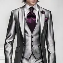 Лидер продаж Серебряный Длинный Стиль фрак Свадебный костюм смокинги друзей жениха мужской свадебный костюм Одежда для выпускного вечера(куртка+ брюки+ жилет+ галстук