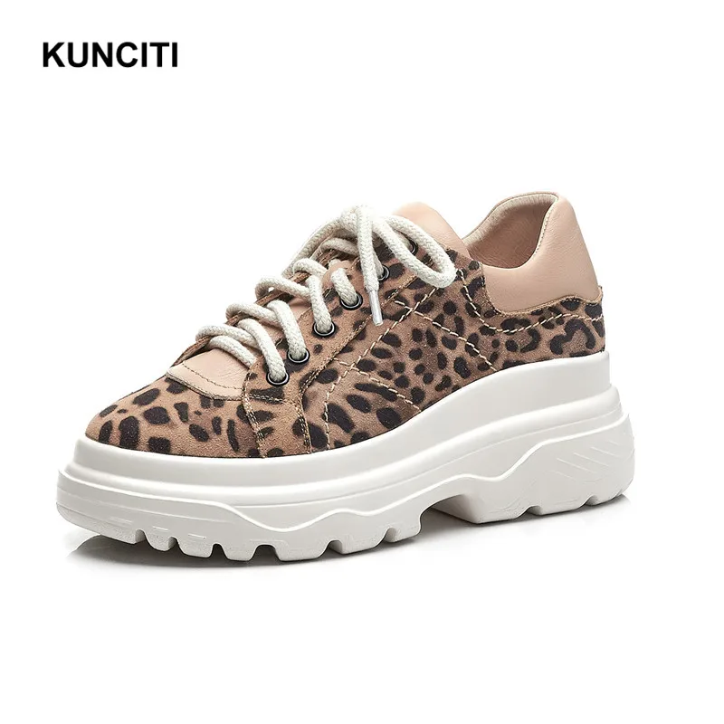 Cuero De Black Gamuza Leopardo Vintage Otoño 2019 Mujeres leopard F961 Cómodo Zapatillas Plataforma Casual Zapatos Encaje Primavera 0Axx1T5q