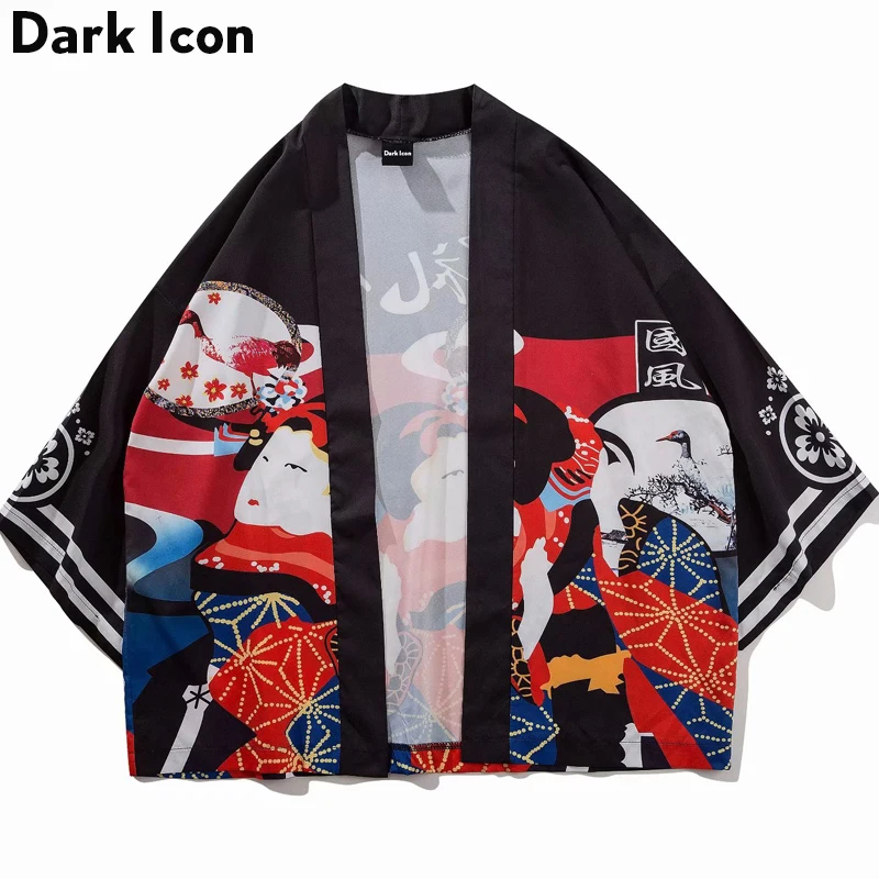 

Open Stitch Japanese Style Men's Jackets Three Quater Sleeve Thin Material Sun Protect Jackets Men Black White