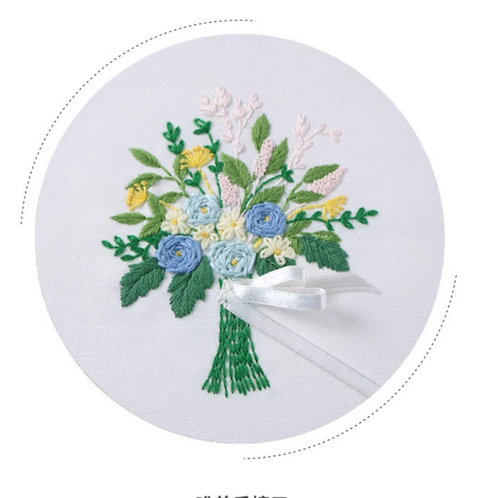 DIY Ribbon Flowers Embroidery Set with Frame Needlework Kits Cross Stitch 