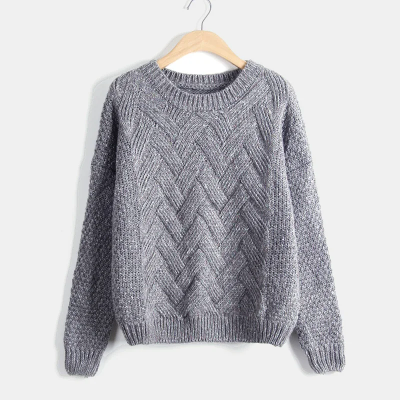 Winter O-neck Women's Sweater Jersey Woman Mohair Knitted Twisted Thick Warm Lady's Pullover 2018 College Jumper Women Pink Gray