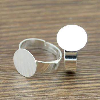 

10pcs 10/12mm Flat Shiny Silver Color Copper Material Adjustable Ring Settings Base