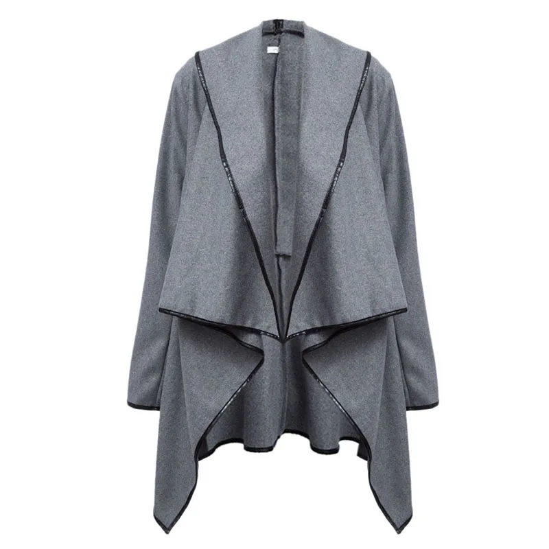 awesome  Women Autumn Spring Irregular Long Cashmere Overcoats Jacket Scarf Collar Solid Coat Female Warm Lo