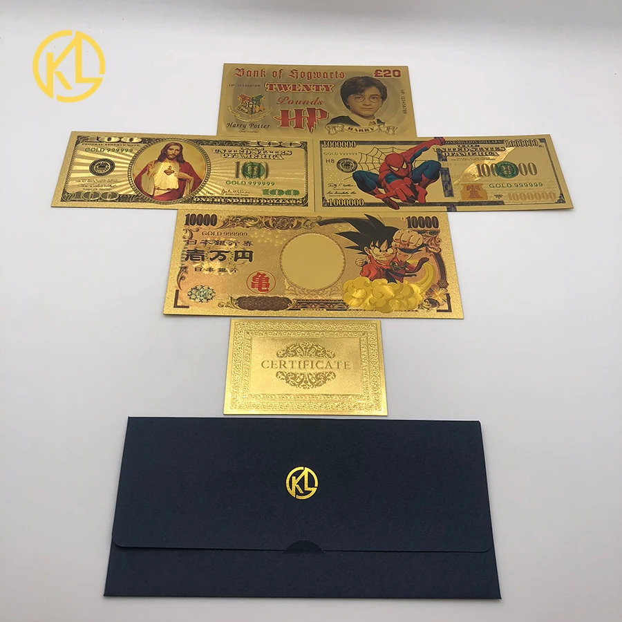 

Classic Memory Harry Spiderman Potter Son Goku Draogon ball Kakarotto Jesus one Bitoin souvenir Gold Banknote For gifts