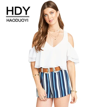 

HDY Haoduoyi Brand 2020 Summer New Fashion shorts Simple Casual Loose Regular Elastic Multi Color Stripes High Waist shorts