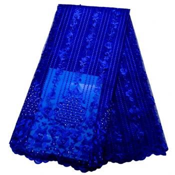 

Royal blue african lace fabric 2019 high quality lace french mesh fabric beaded stones nigerian swiss lace fabrics for dress