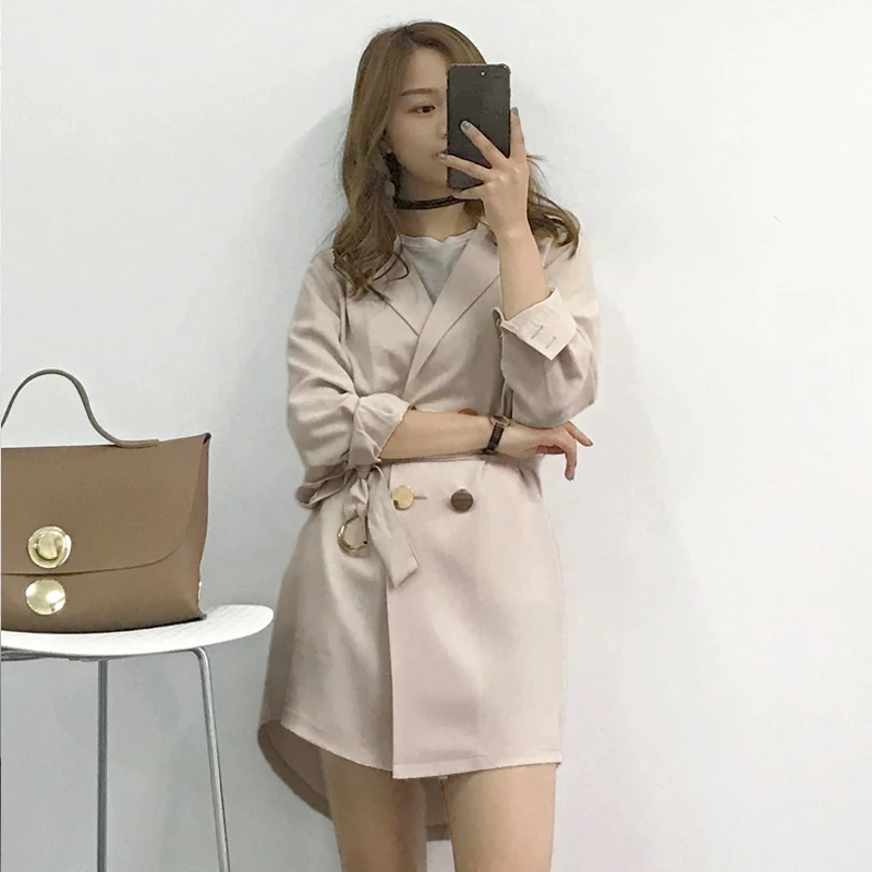 Korean 2018 Spring Casual Women Blazers Solid Mid-Long Double Breasted Sashes Women Blazer and Jackets femme Plus Size AO532 Korean 2018 Spring Casual Women Blazers Solid Mid-Long Double Breasted Sashes Women Blazer and Jackets femme Plus Size AO532