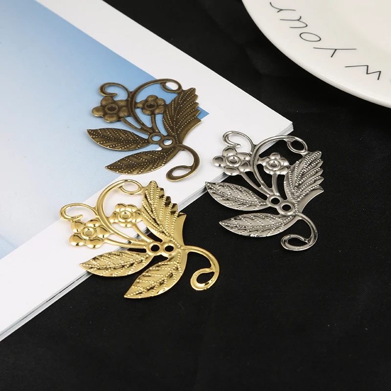 

High Quality 10Pcs Gold/Bronze/Rhodium Plated 40x49mm Filigree Flower Wrap Connectors Charms For Jewelry Making DIY Accessories