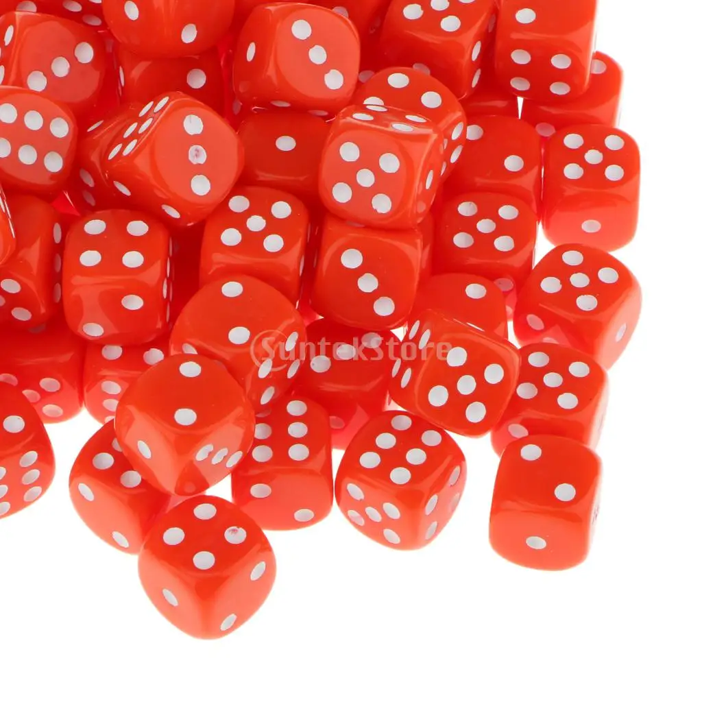 16mm 100pcs Acrylic Six Sided Spot Dice Party Games Dice Eight Colors